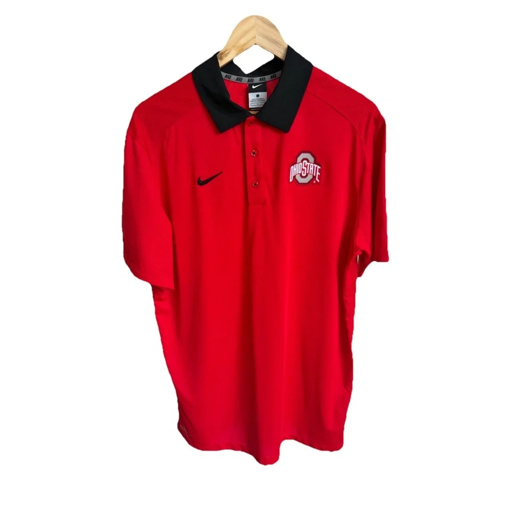 Nike Ohio State Buckeyes OSU Mens Coaches Polo Shirt Large L Red Dri-Fit Gameday